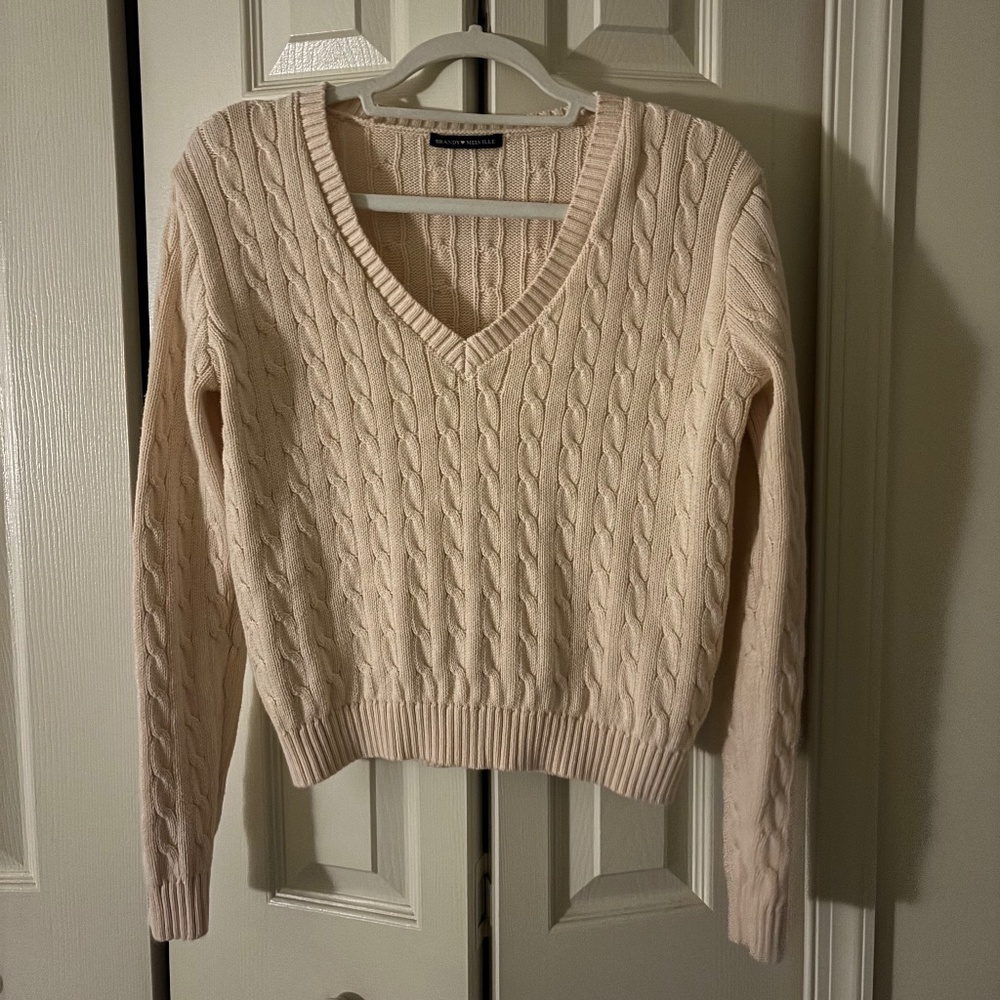 Brandy Melville Pink Cable Knit V-Neck Sweater
